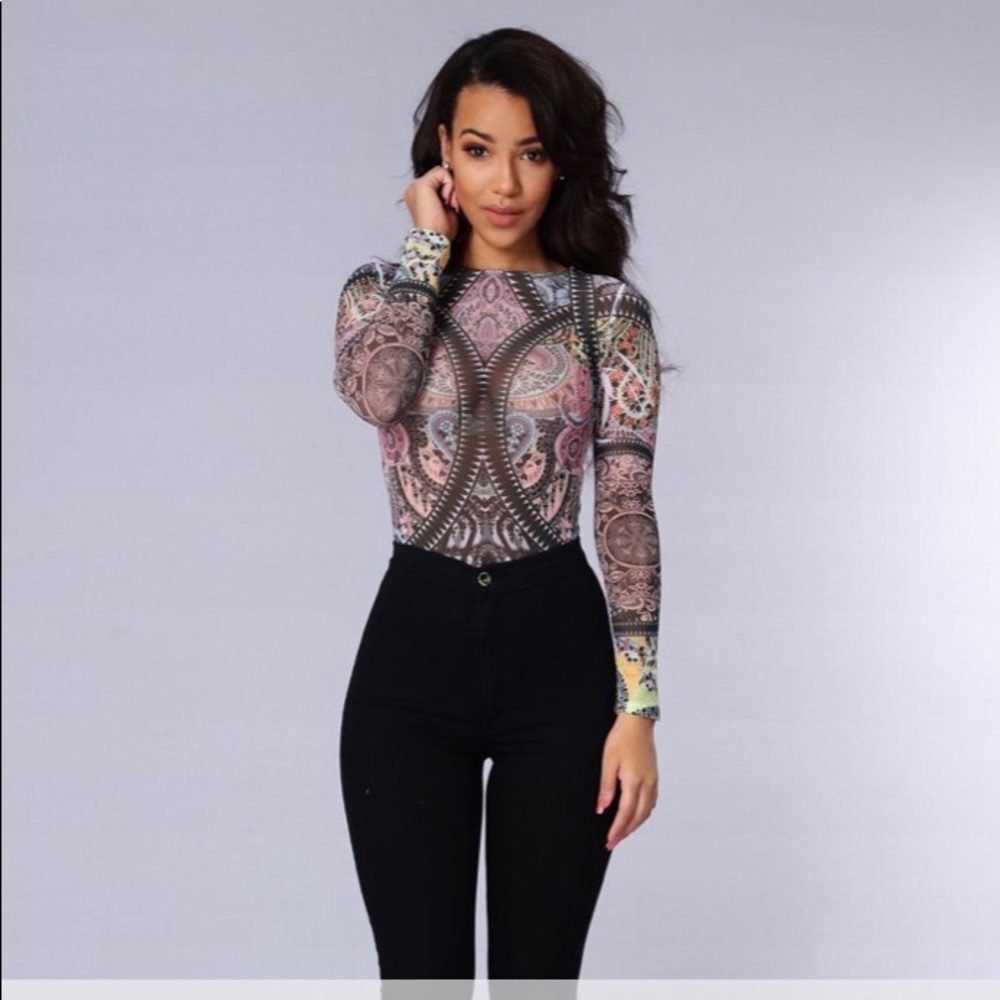 Fashion Nova sheer multicolored bodysuit